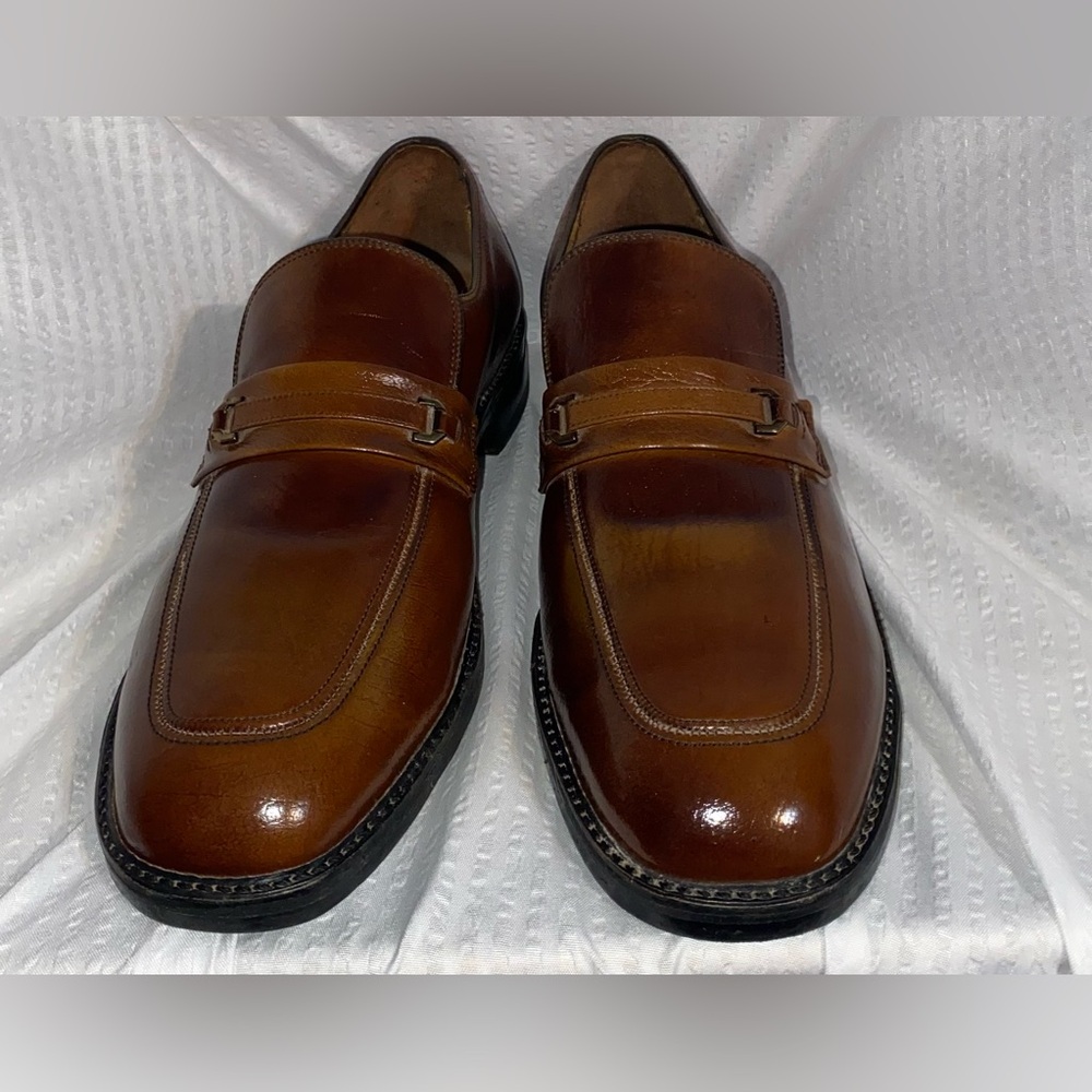 Polished Brown Leather Slip-On Loafers with Strap Safety Shoes